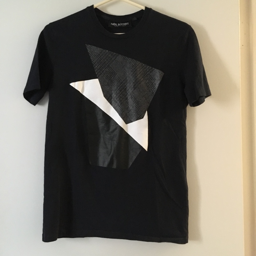 NEIL BARRETT Italy Black Cotton Graphic Regular Length Loose Fit Crew Tee S